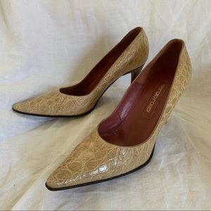 Sergio Rossi Tan Crocodile Heels Sz 37.5